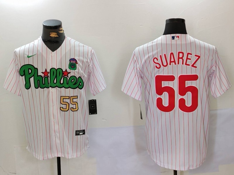 Personalized Men’s Philadelphia Phillies #55 Ranger Suárez White Green Cool Base Stitched Jerseys