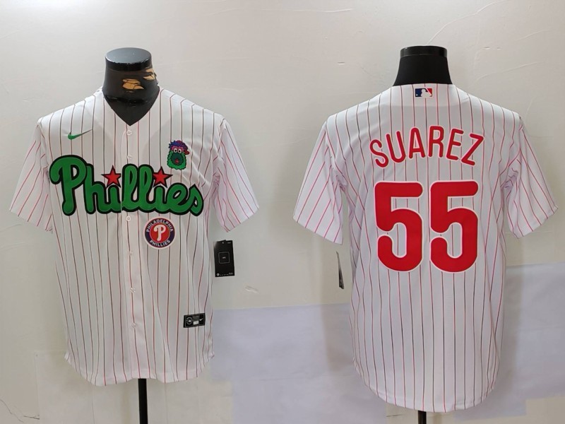 Personalized Men’s Philadelphia Phillies #55 Ranger Suárez White Green Cool Base Stitched Jerseys