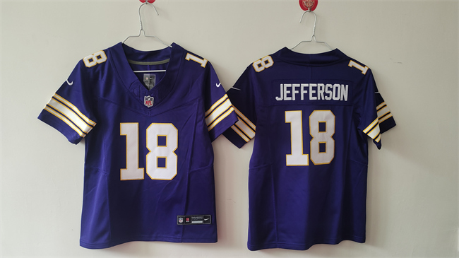 Personalized Women’s Minnesota Vikings #18 Justin Jefferson Purple F.U.S.E Throwback Untouchable Limited Stitched Jersey(Run Small)
