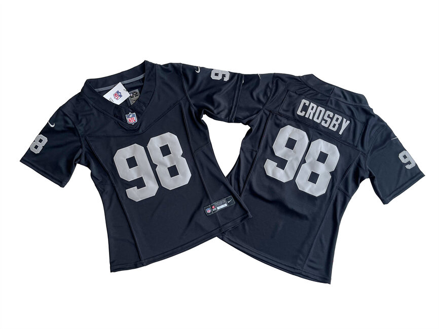Personalized Women’s Las Vegas Raiders #98 Maxx Crosby Black F.U.S.E Stitched Jersey(Run Small)