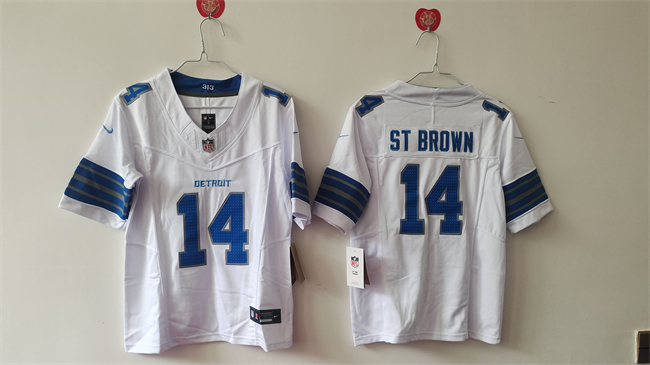 Personalized Women’s Detroit Lions #14 Amon-Ra St. Brown White 2024 F.U.S.E. Limited Stitched Jersey(Run Smaller)