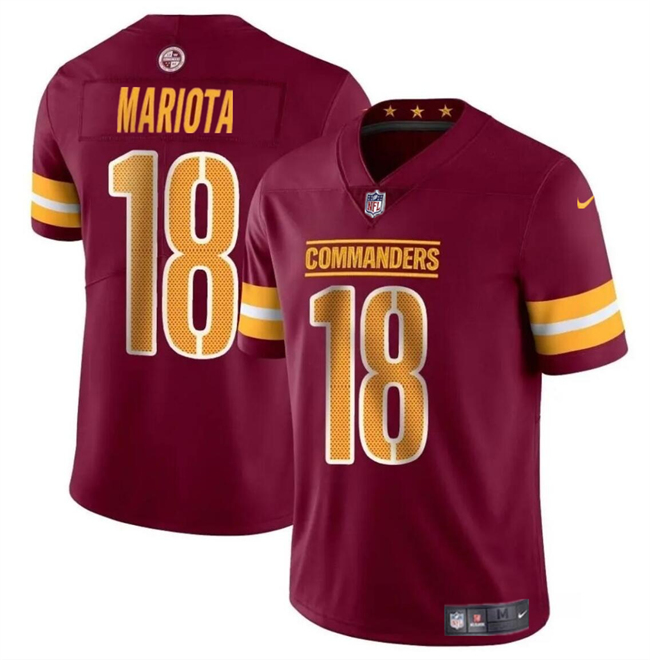 Personalized Men’s Washington Commanders #18 Marcus Mariota Burgundy 2024 Limited Stitched Football Jersey