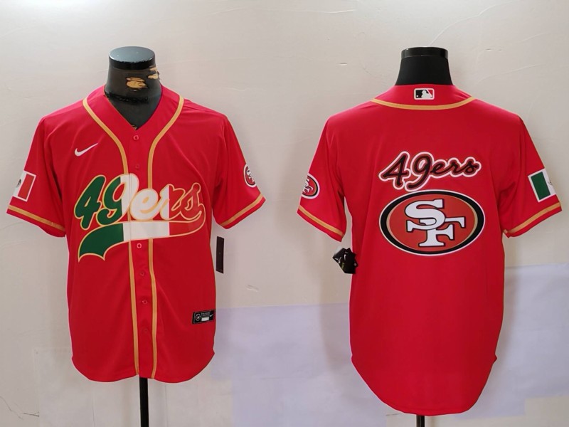 Personalized Men’s San Francisco 49ers Team Big Logo Red With Patch Cool Base Stitched Baseball Jersey