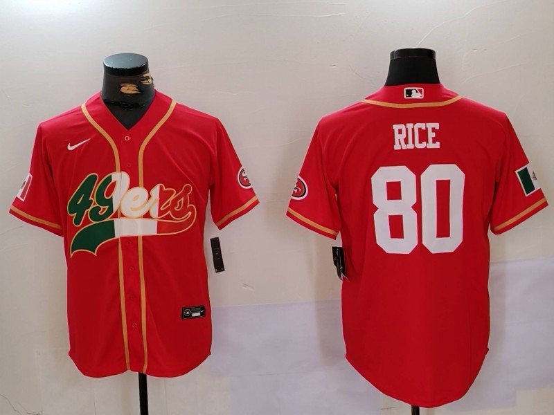 Personalized Men’s San Francisco 49ers #80 Jerry Rice Red With Patch Cool Base Stitched Baseball Jersey