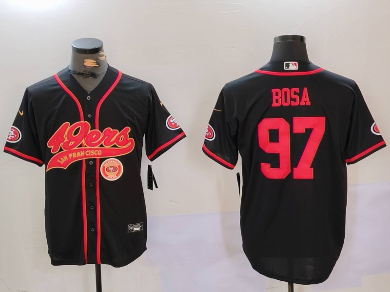 Personalized Men’s San Francisco 49ers #97 Nick Bosa Black With Patch Cool Base Stitched Baseball Jersey