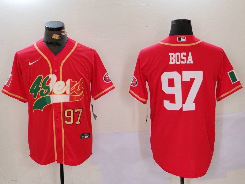 Personalized Men’s San Francisco 49ers #97 Nick Bosa Red With Patch Cool Base Stitched Baseball Jerseys