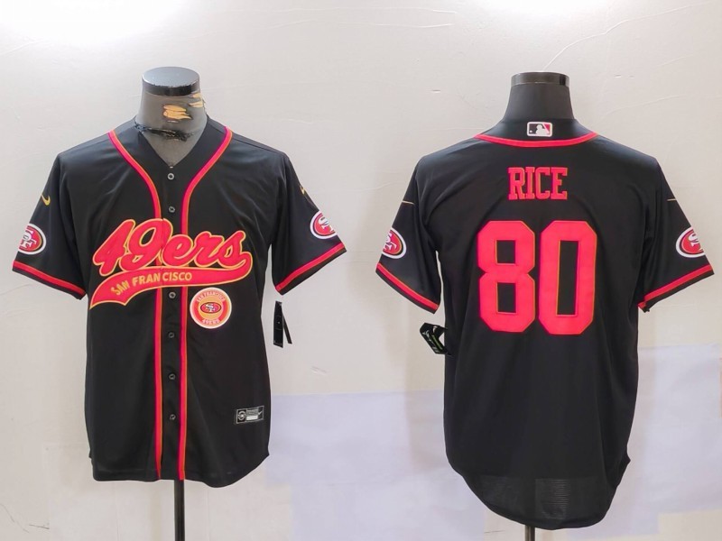 Personalized Men’s San Francisco 49ers #80 Jerry Rice Black With Patch Cool Base Stitched Baseball Jersey