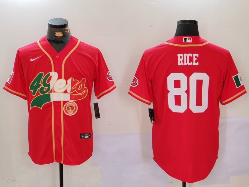 Personalized Men’s San Francisco 49ers #80 Jerry Rice Red With Patch Cool Base Stitched Baseball Jerseys