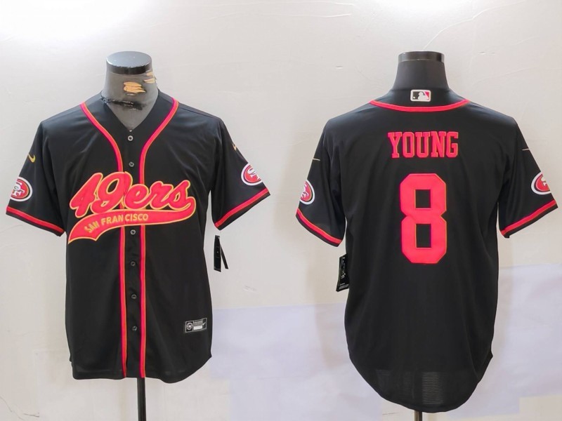 Personalized Men’s San Francisco 49ers #8 Steve Young Black With Patch Cool Base Stitched Baseball Jersey