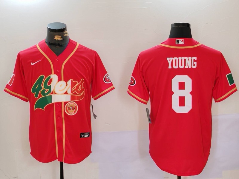 Personalized Men’s San Francisco 49ers #8 Steve Young Red With Patch Cool Base Stitched Baseball Jerseys