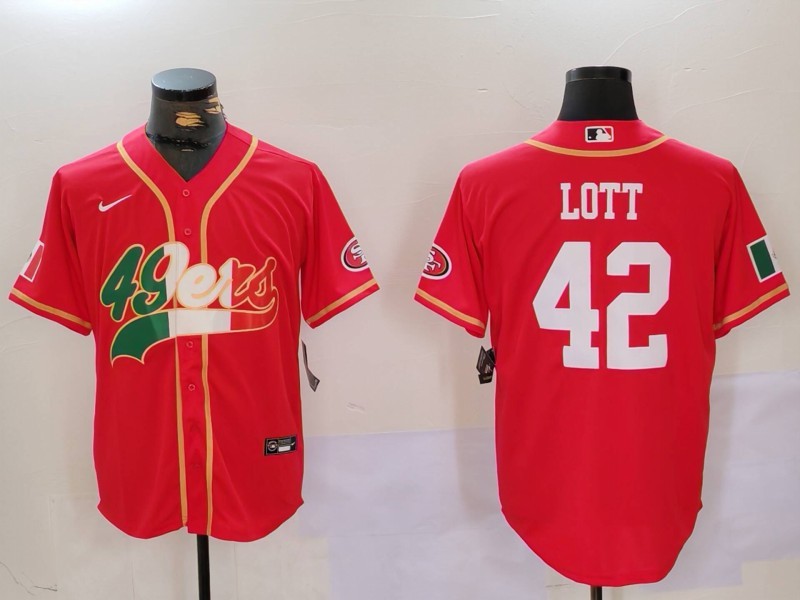 Personalized Men’s San Francisco 49ers #42 Ronnie Lott Red With Patch Cool Base Stitched Baseball Jerseys