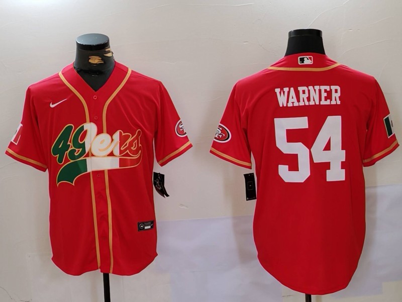 Personalized Men’s San Francisco 49ers #54 Fred Warner Red With Patch Cool Base Stitched Baseball Jerseys