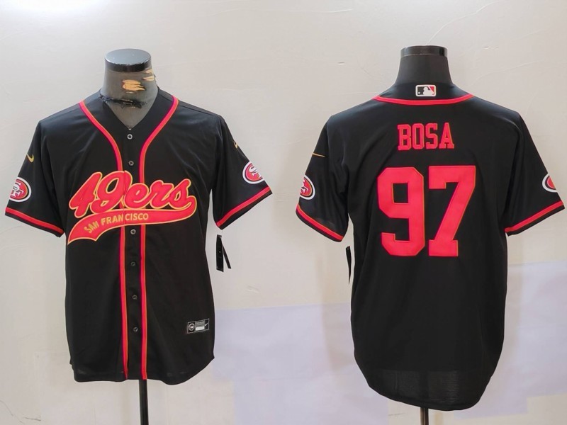 Personalized Men’s San Francisco 49ers #97 Nick Bosa Black With Patch Cool Base Stitched Baseball Jerseys