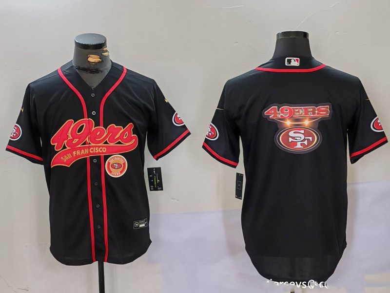 Personalized Men’s San Francisco 49ers Team Big Logo Black With Patch Cool Base Stitched Baseball Jerseys