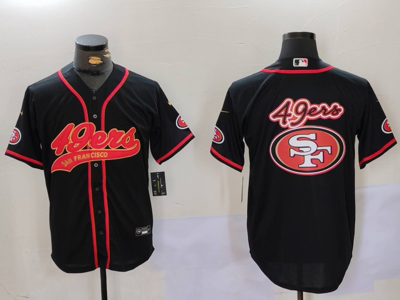 Personalized Men’s San Francisco 49ers Team Big Logo Black With Patch Cool Base Stitched Baseball Jerseys
