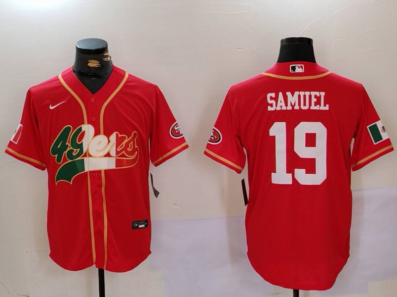 Personalized Men’s San Francisco 49ers#19 Deebo Samuel Red With Patch Cool Base Stitched Baseball Jerseys