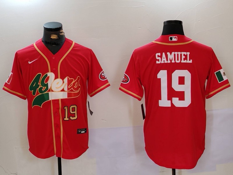 Personalized Men’s San Francisco 49ers#19 Deebo Samuel Red With Patch Cool Base Stitched Baseball Jerseys
