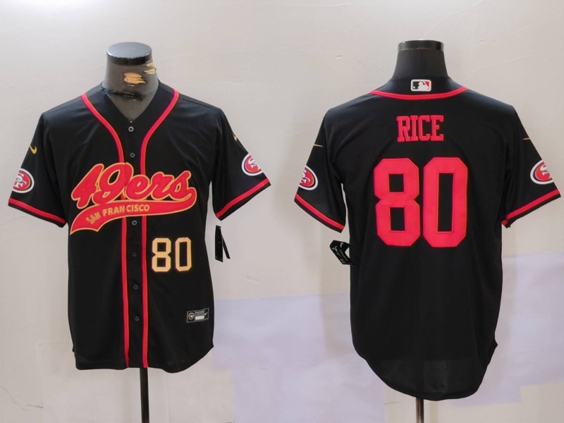 Personalized Men’s San Francisco 49ers #80 Jerry Rice Black With Patch Cool Base Stitched Baseball Jerseys