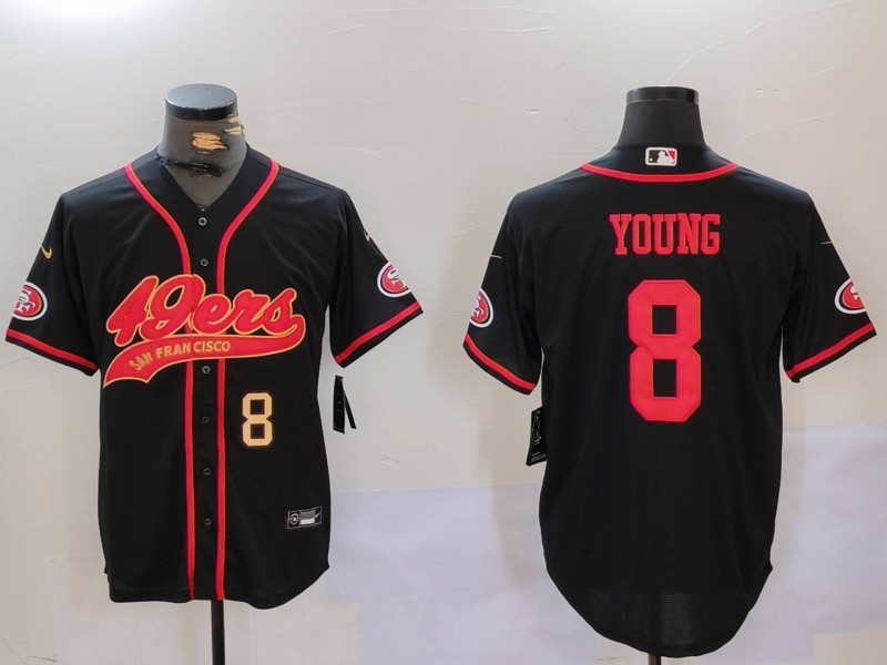Personalized Men’s San Francisco 49ers #8 Steve Young Black With Patch Cool Base Stitched Baseball Jerseys