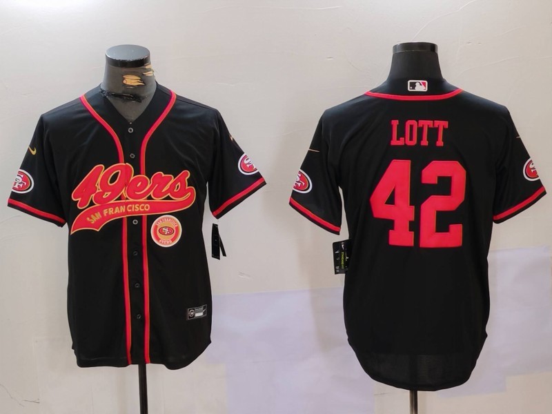 Personalized Men’s San Francisco 49ers #42 Ronnie Lott Black With Patch Cool Base Stitched Baseball Jerseys