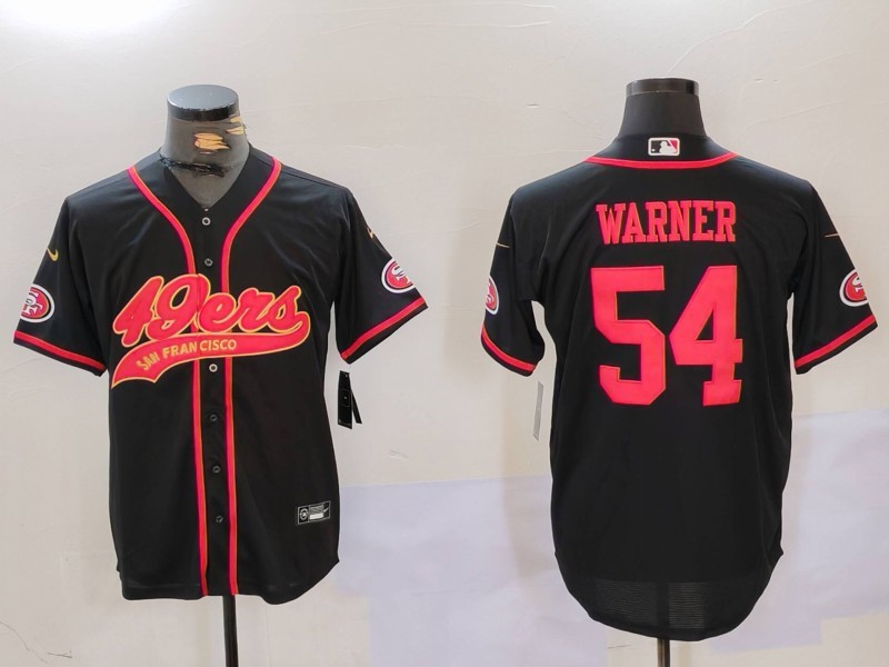 Personalized Men’s San Francisco 49ers #54 Fred Warner Black With Patch Cool Base Stitched Baseball Jerseys