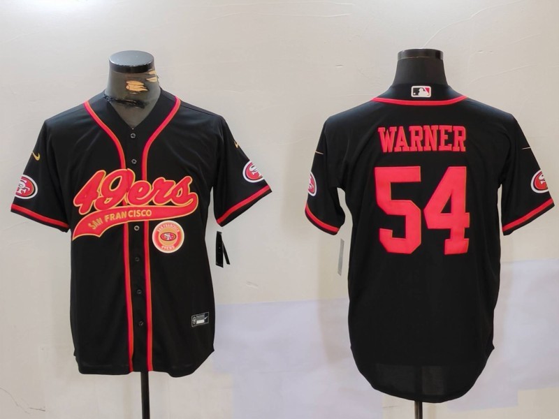 Personalized Men’s San Francisco 49ers #54 Fred Warner Black With Patch Cool Base Stitched Baseball Jerseys