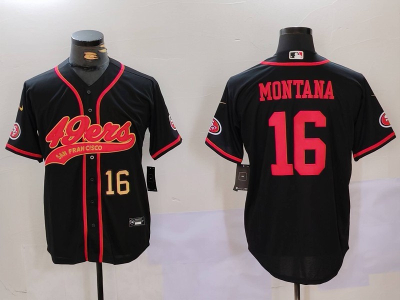 Personalized Men’s San Francisco 49ers #16 Joe Montana Black With Patch Cool Base Stitched Baseball Jerseys