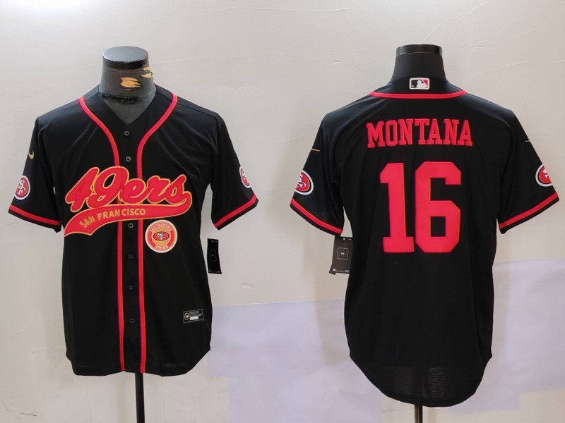 Personalized Men’s San Francisco 49ers #16 Joe Montana Black With Patch Cool Base Stitched Baseball Jerseys