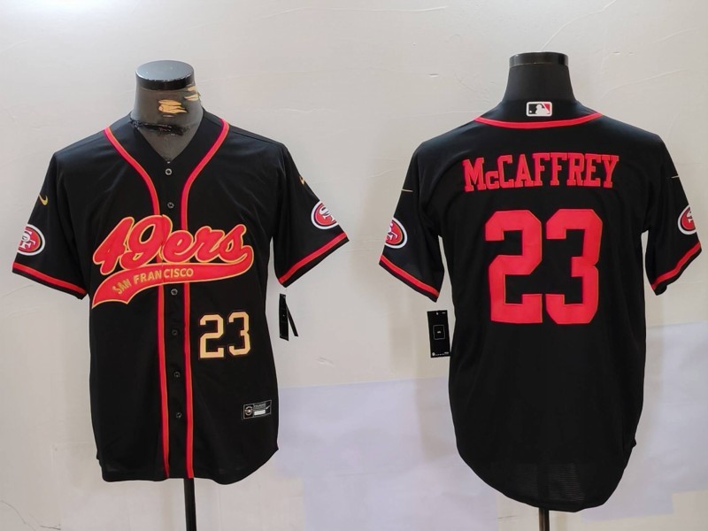 Personalized Men’s San Francisco 49ers #23 Christian McCaffrey Black With Patch Cool Base Stitched Baseball Jersey