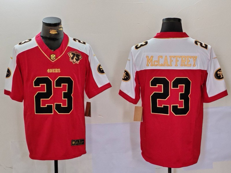 Personalized Men’s San Francisco 49ers #23 Christian McCaffrey Red F.U.S.E. Mexico With Gate Bridge Patch Limited Stitched Football Jerseys