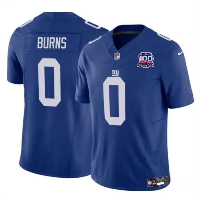 Personalized Men’s New York Giants #0 Brian Burns Blue 2024 F.U.S.E. 100TH Season Patch Untouchable Limited Stitched Jersey