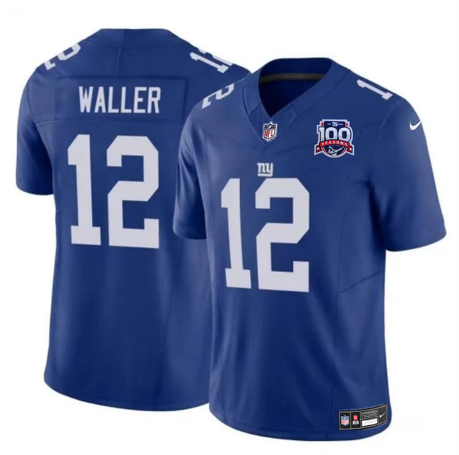 Personalized Men’s New York Giants #12 Darren Waller Blue 2024 F.U.S.E. 100TH Season Patch Untouchable Limited Stitched Jersey