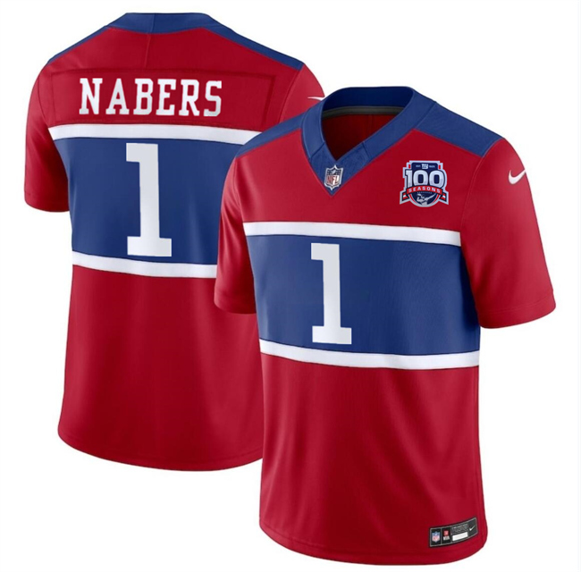 Personalized Men’s New York Giants #1 Malik Nabers Red 2024 F.U.S.E. Alternate 100TH Season Patch Untouchable Limited Stitched Jersey
