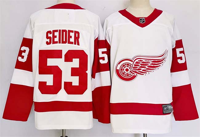 Personalized Men’s Detroit Red Wings #53 Moritz Seider White 2024-25 Stitched Jersey