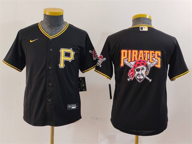 Personalized Youth Pittsburgh Pirates Team Big Logo Black Cool Base Stitched Baseball Jersey