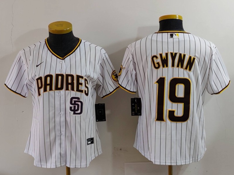 Personalized Women’s San Diego Padres #19 19 Tony Gwynn White With PS Patch Cool Base Stitched Baseball Jerseys