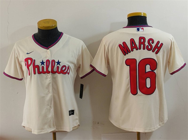 Personalized Women’s Philadelphia Phillies #16 Brandon Marsh Cream Cool Base Stitched Baseball Jersey(Run Small)