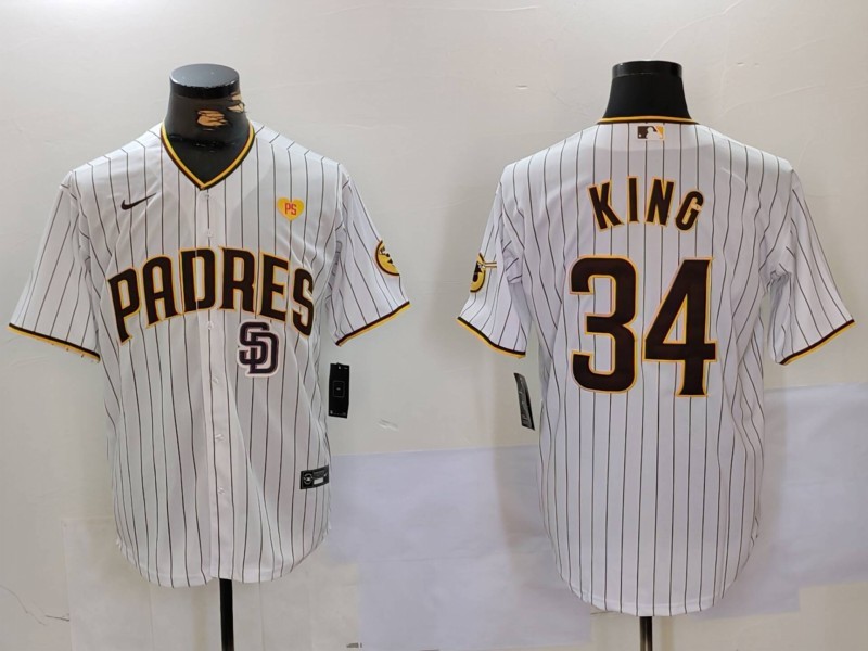Personalized Men’s San Diego Padres #34 Michael King White With PS Patch Cool Base Stitched