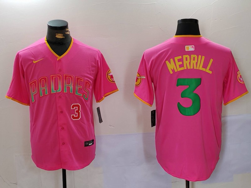 Personalized Men’s San Diego Padres #3 Jackson Merrill Red Cool Base Stitched Baseball Jerseys