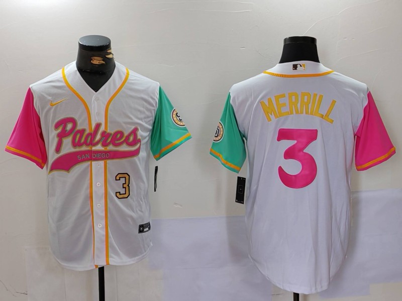 Personalized Men’s San Diego Padres #3 Jackson Merrill White Cool Base Stitched Baseball Jersey