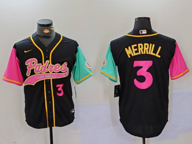Personalized Men’s San Diego Padres #3 Jackson Merrill Black Cool Base Stitched Baseball Jerseys