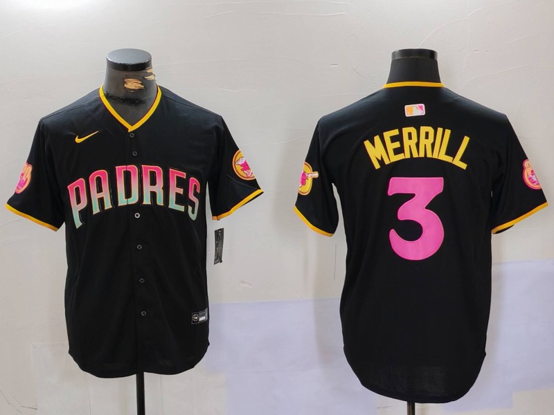 Personalized Men’s San Diego Padres #3 Jackson Merrill Black Cool Base Stitched Baseball Jerseys