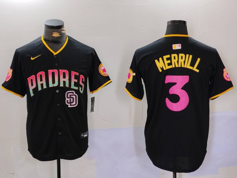Personalized Men’s San Diego Padres #3 Jackson Merrill Black Cool Base Stitched Baseball Jerseys