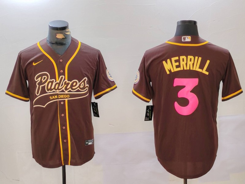 Personalized Men’s San Diego Padres #3 Jackson Merrill Brown Cool Base Stitched Baseball Jerseys