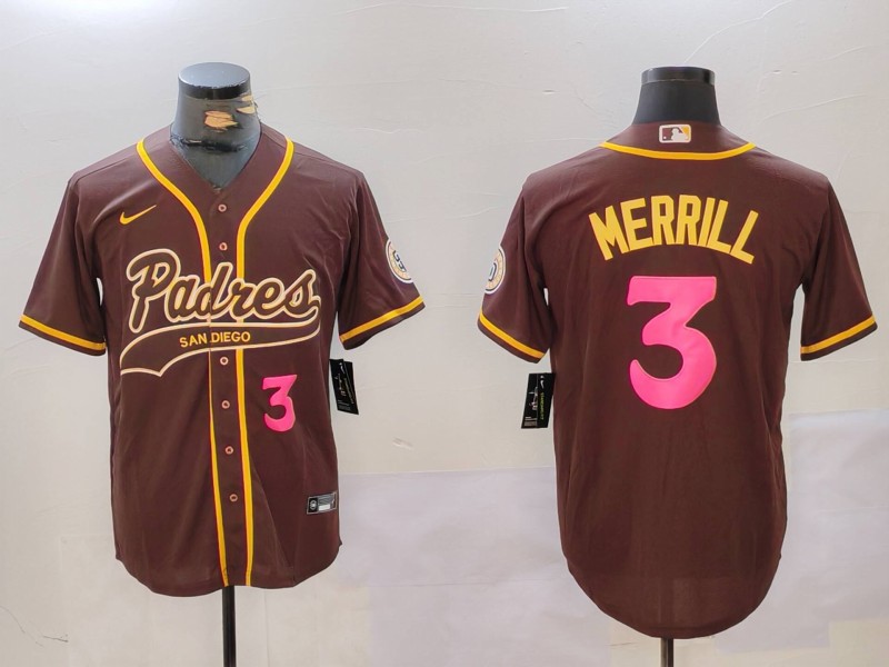 Personalized Men’s San Diego Padres #3 Jackson Merrill Brown Cool Base Stitched Baseball Jerseys