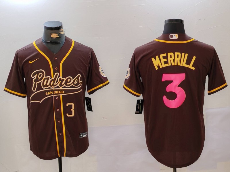Personalized Men’s San Diego Padres #3 Jackson Merrill Brown Cool Base Stitched Baseball Jerseys