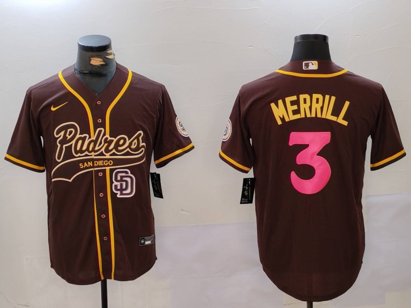 Personalized Men’s San Diego Padres #3 Jackson Merrill Brown Cool Base Stitched Baseball Jerseys
