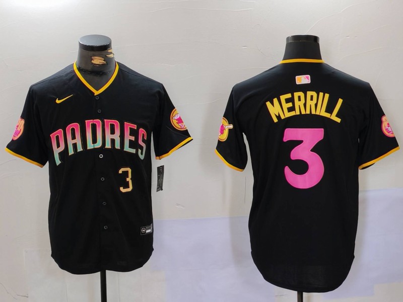 Personalized Men’s San Diego Padres #3 Jackson Merrill Black Cool Base Stitched Baseball Jerseys
