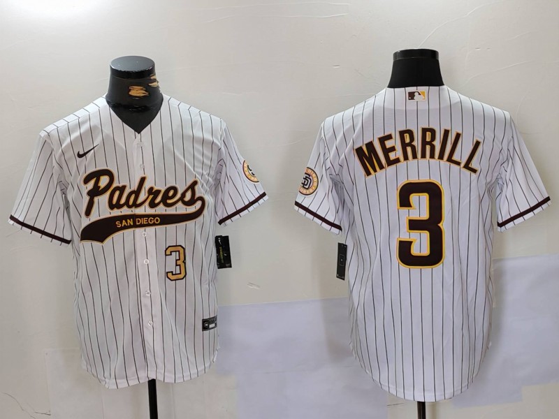 Personalized Men’s San Diego Padres #3 Jackson Merrill white Cool Base Stitched Baseball Jerseys
