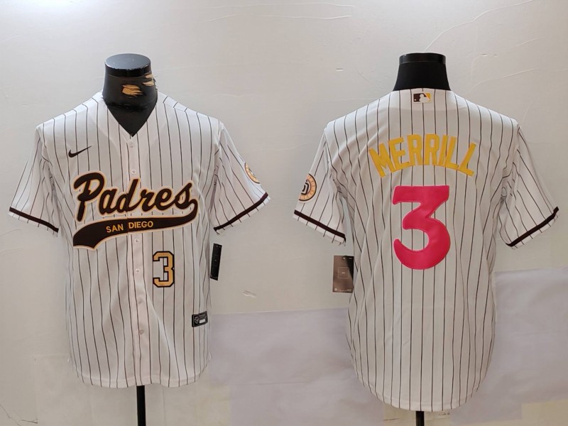 Personalized Men’s San Diego Padres #3 Jackson Merrill white Cool Base Stitched Baseball Jerseys